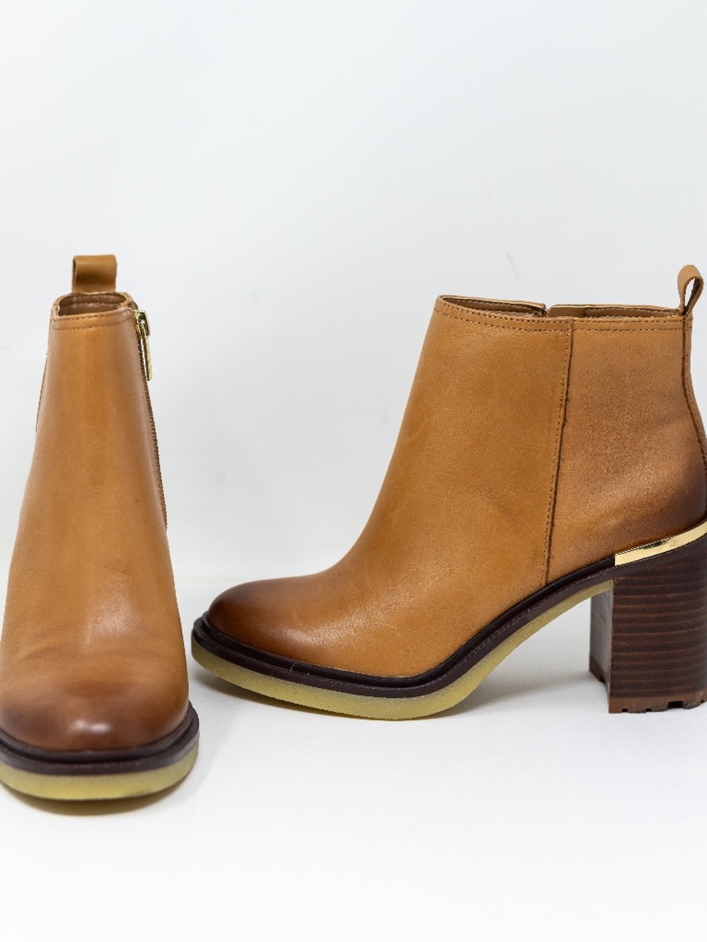 NEW Vince Camuto Women's Gorgan Light Cognac Tan Leather Block Heel Ankle Boots